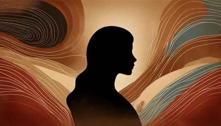 HD desktop wallpaper featuring a silhouette profile against a brown aesthetic, abstract background with wavy patterns.