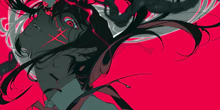 HD anime desktop wallpaper featuring Asa Mitaka from Chainsaw Man, showcasing a dynamic close-up with striking red and black contrasts.