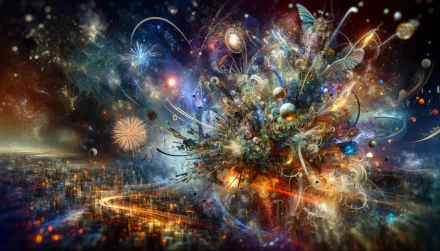 Vibrant New Year's Eve HD wallpaper featuring a spectacular display of fireworks, festive decorations, and a sparkling cityscape background.