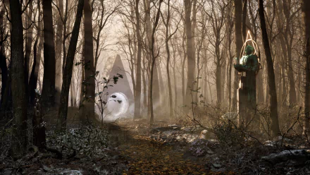 HD desktop wallpaper featuring The Talos Principle 2 video game with mysterious forest setting and sci-fi elements.