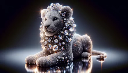 Sparkling crystal-embellished lion cub HD desktop wallpaper with a dark background.