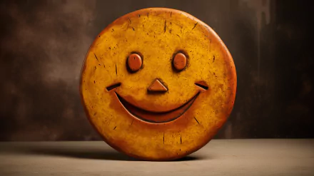 HD desktop wallpaper featuring a textured yellow smiley face emoji with a grunge aesthetic on a brown background.