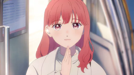 Anime girl expressing affection with a gentle touch to her face, HD desktop wallpaper and background.