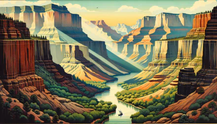 HD wallpaper of Grand Canyon illustration with rich colors for desktop background.
