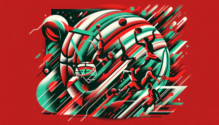 HD desktop wallpaper featuring a stylized Boston Celtics abstract illustration in red and green color scheme.