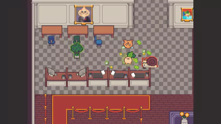 HD desktop wallpaper of 'Turnip Boy Robs a Bank' video game scene with characters inside bank.