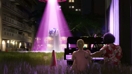 HD wallpaper featuring a scene from Like a Dragon: Infinite Wealth video game with characters and cityscape at night.