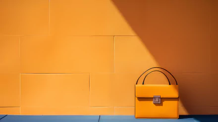 A vibrant yellow purse rests against a bright orange wall, creating a striking contrast. This HD desktop wallpaper adds a touch of color and style to any background.