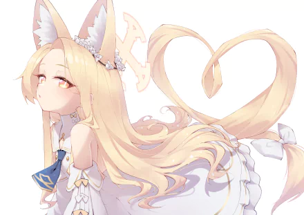 HD PC desktop wallpaper featuring Yurizono Seia from Blue Archive, a blonde girl with animal ear fluff and long flowing hair shaped into a heart.
