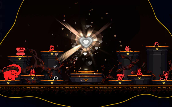 HD KarmaZoo desktop wallpaper featuring stylized animals around a glowing heart on a dark background.