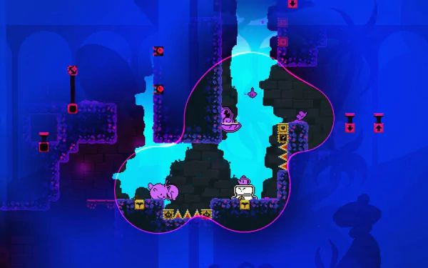 HD desktop wallpaper featuring the colorful KarmaZoo game with vibrant creatures and platforms on a blue background.