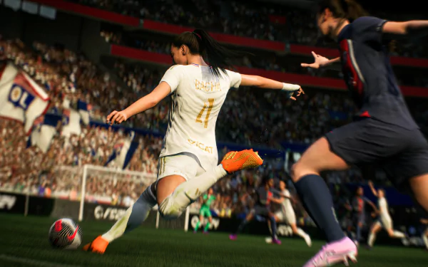 EA SPORTS FC 24 HD wallpaper featuring intense women's football match scene for desktop background.