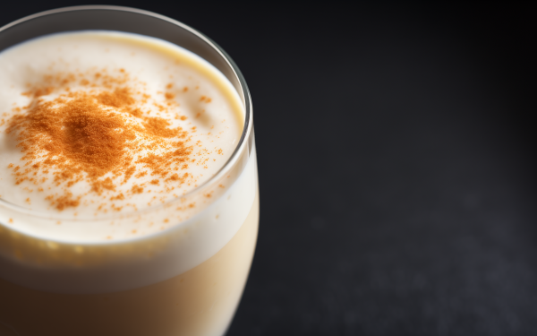 HD wallpaper of eggnog drink with cinnamon on top, perfect for a festive desktop background.