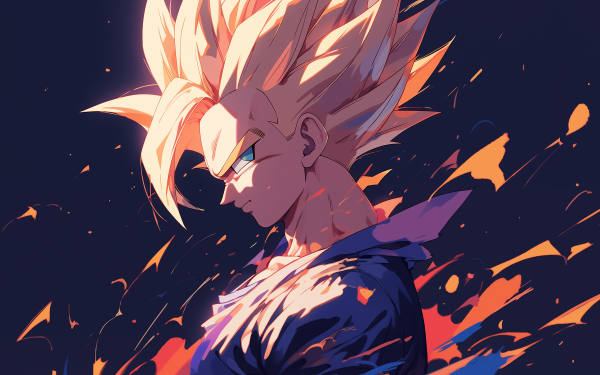 HD wallpaper featuring an artistic rendition of Gohan in Super Saiyan form from Dragon Ball, with a dynamic orange and blue background.