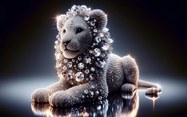 Sparkling crystal-embellished lion cub HD desktop wallpaper with a dark background.