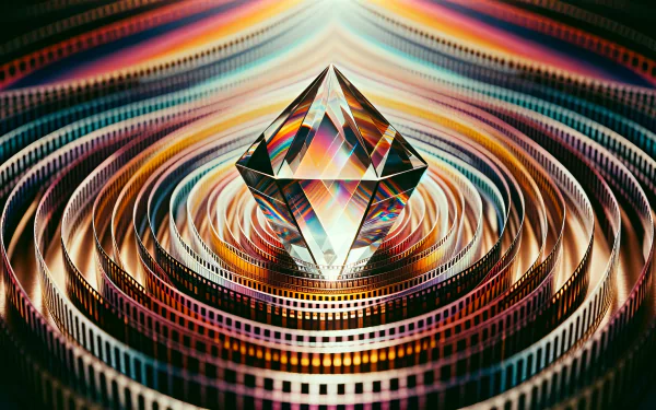 HD desktop wallpaper featuring a geometric prism with hypnotic colorful patterns radiating in the background.