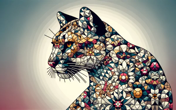HD desktop wallpaper featuring an artistic, geometric mosaic design of a cougar on a soft gradient background.