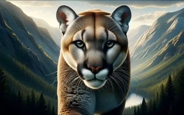 HD wallpaper featuring a majestic cougar with a backdrop of mountainous landscape for desktop background.