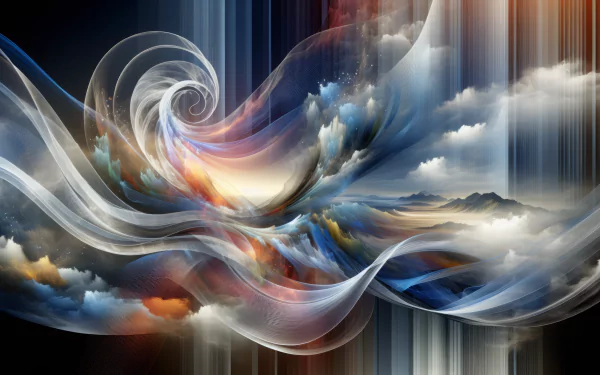 Abstract HD wallpaper with swirling patterns and mountain landscape for desktop background