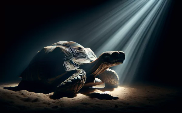 HD wallpaper of a tortoise under a spotlight on a sandy surface, creating a dramatic desktop background.