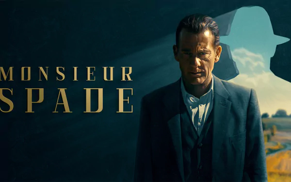 Clive Owen as Monsieur Spade stands confidently in this dramatic HD desktop wallpaper, capturing the essence of mystery and intrigue from the TV show.