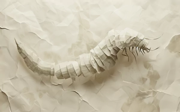 An artistic depiction of a sandworm on a textured, crumpled paper background, designed as a high-definition desktop wallpaper.