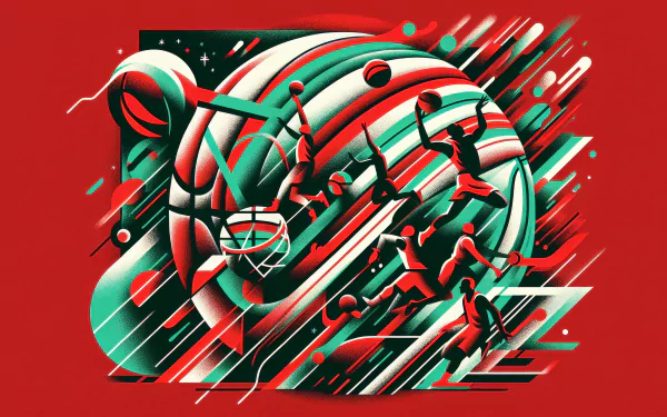 HD desktop wallpaper featuring a stylized Boston Celtics abstract illustration in red and green color scheme.