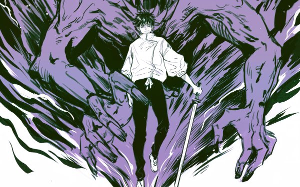 HD Anime desktop wallpaper featuring Yuta Okkotsu from Jujutsu Kaisen with a dynamic purple aura background.