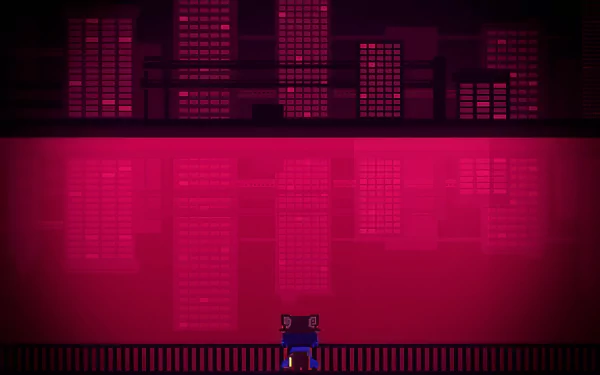 HD wallpaper of OneShot video game featuring a character standing in a red-tinted cityscape background for desktop.