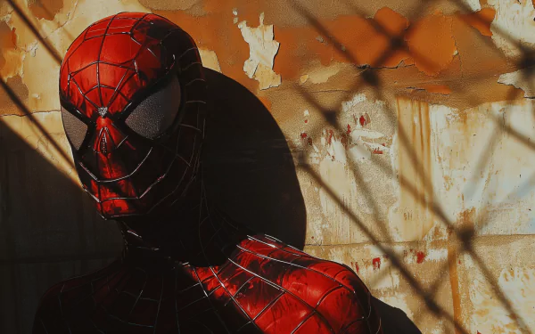 HD desktop wallpaper featuring Spider-Man in shadow against a textured wall background.