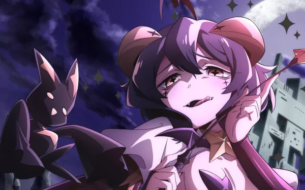 A vibrant HD desktop wallpaper featuring Utena Hiiragi from Gushing Over Magical Girls, showcasing a whimsical, magical atmosphere with intriguing characters under a moonlit sky.