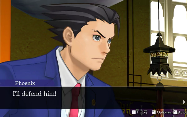 HD wallpaper of Apollo Justice: Ace Attorney Trilogy featuring character close-up with dialogue in a courtroom setting for desktop background.