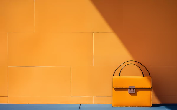 A vibrant yellow purse rests against a bright orange wall, creating a striking contrast. This HD desktop wallpaper adds a touch of color and style to any background.