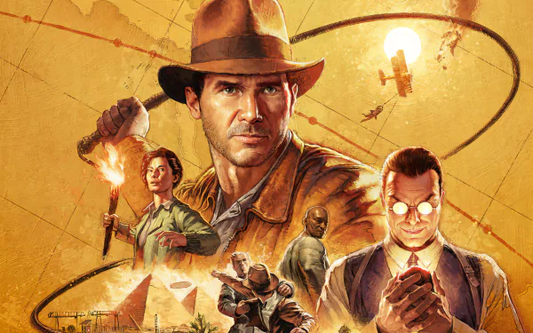 HD desktop wallpaper featuring characters from Indiana Jones and the Great Circle, showcasing the adventurous spirit and iconic elements of the beloved video game series.