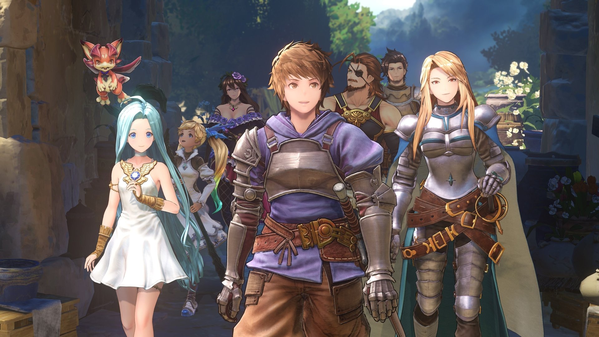 HD wallpaper of Granblue Fantasy: Relink featuring key characters posed heroically in a fantasy setting.