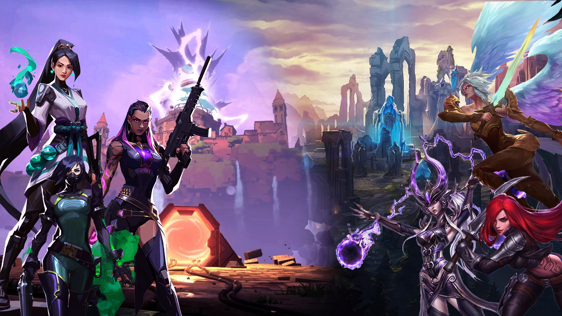 Purplish themed valorant and league of legends wallpaper. With