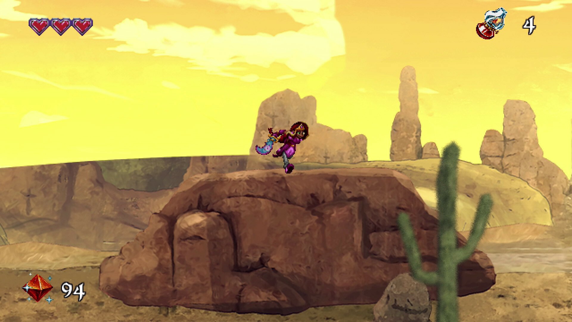 HD desktop wallpaper featuring a character from the video game Arzette: The Jewel of Faramore in a desert landscape setting.