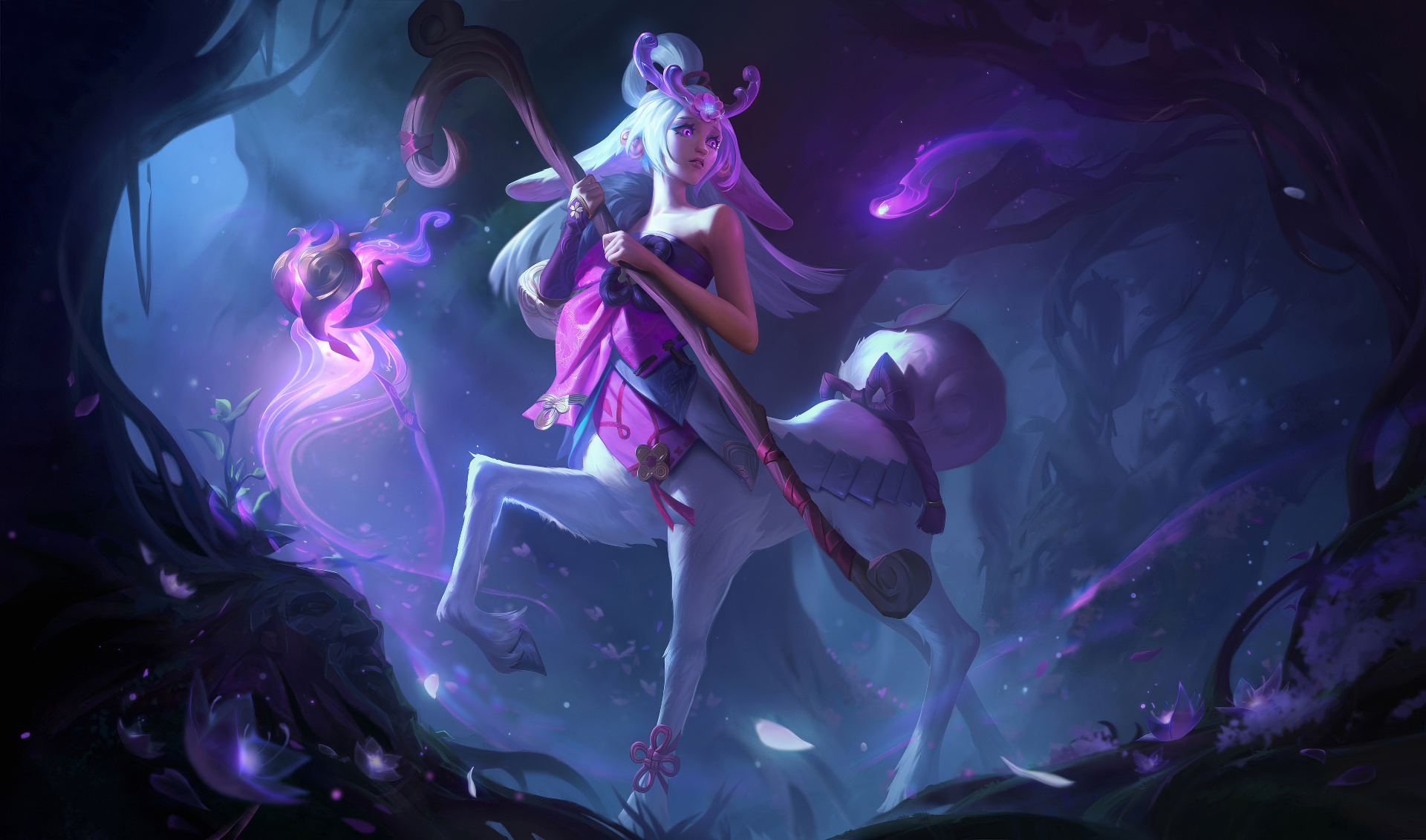 HD wallpaper of Lillia from League of Legends in an enchanted forest setting for desktop background.