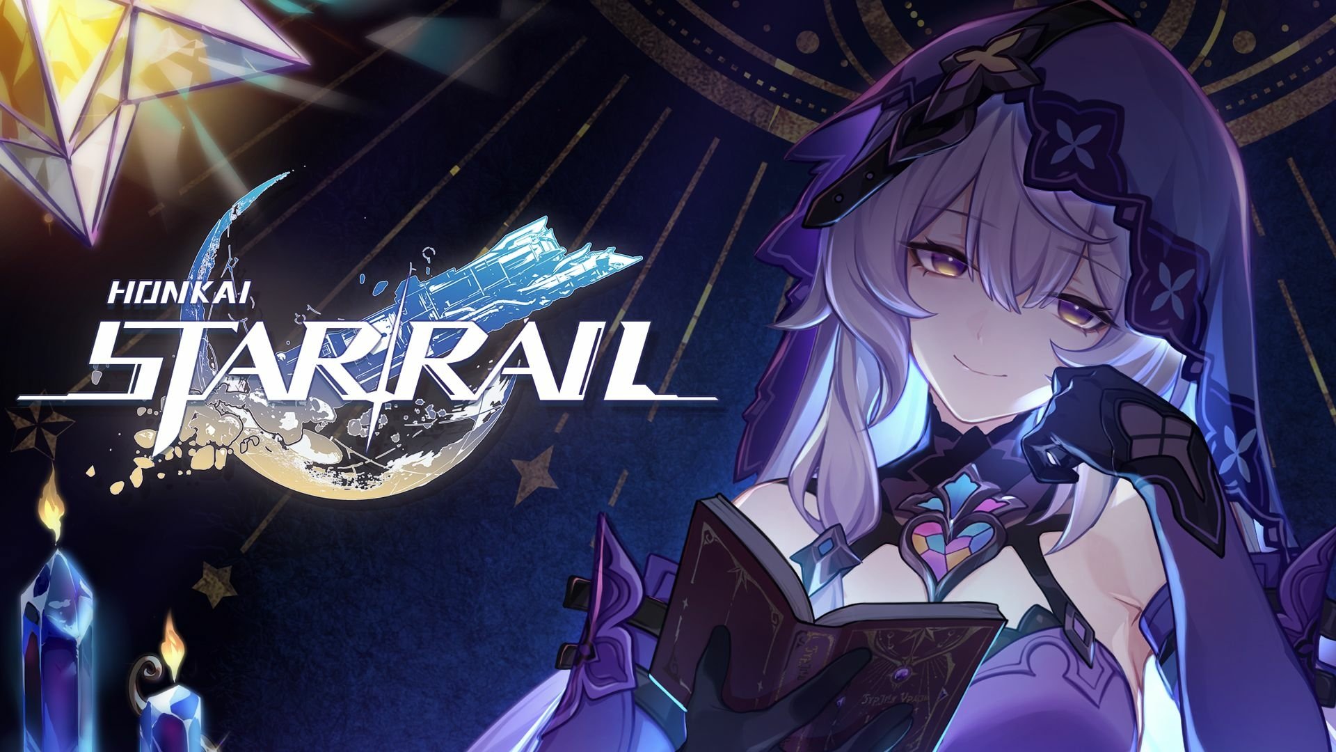 HD wallpaper of Black Swan character from Honkai: Star Rail video game with cosmic background.