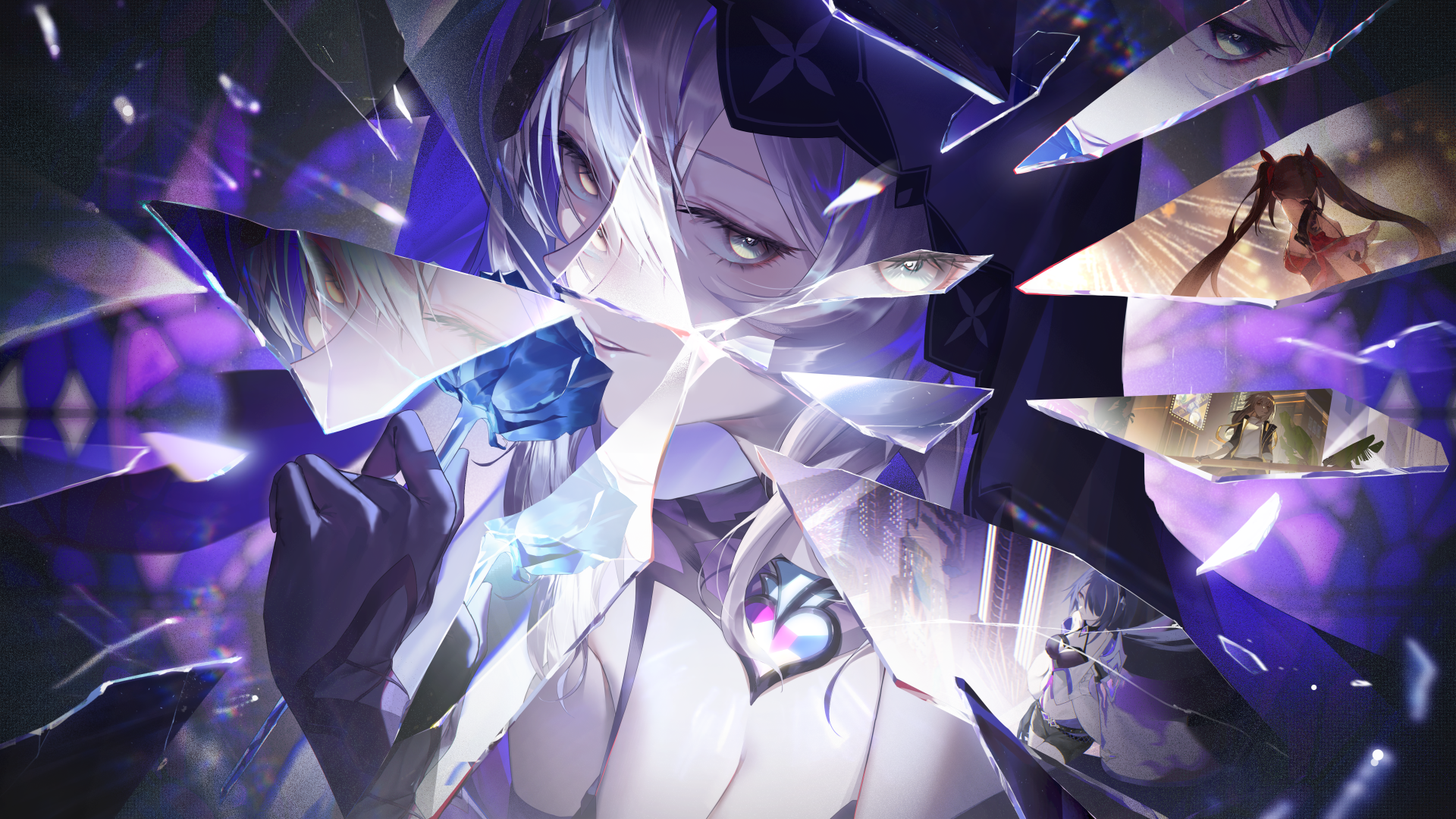 HD wallpaper featuring Black Swan from Honkai: Star Rail, with a dynamic shattering crystal effect as a compelling desktop background.