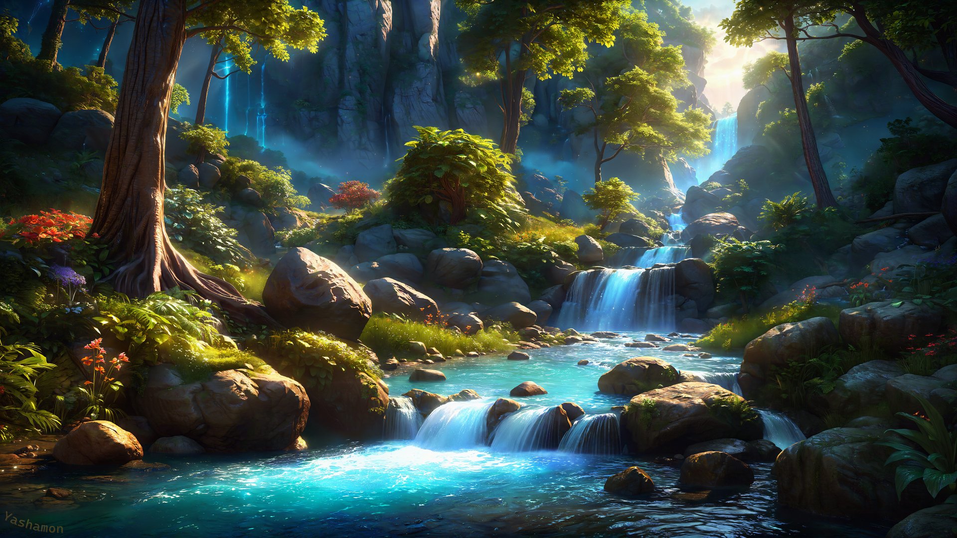 Download Stream Forest Artistic AI Art Waterfall 4k Ultra HD Wallpaper ...