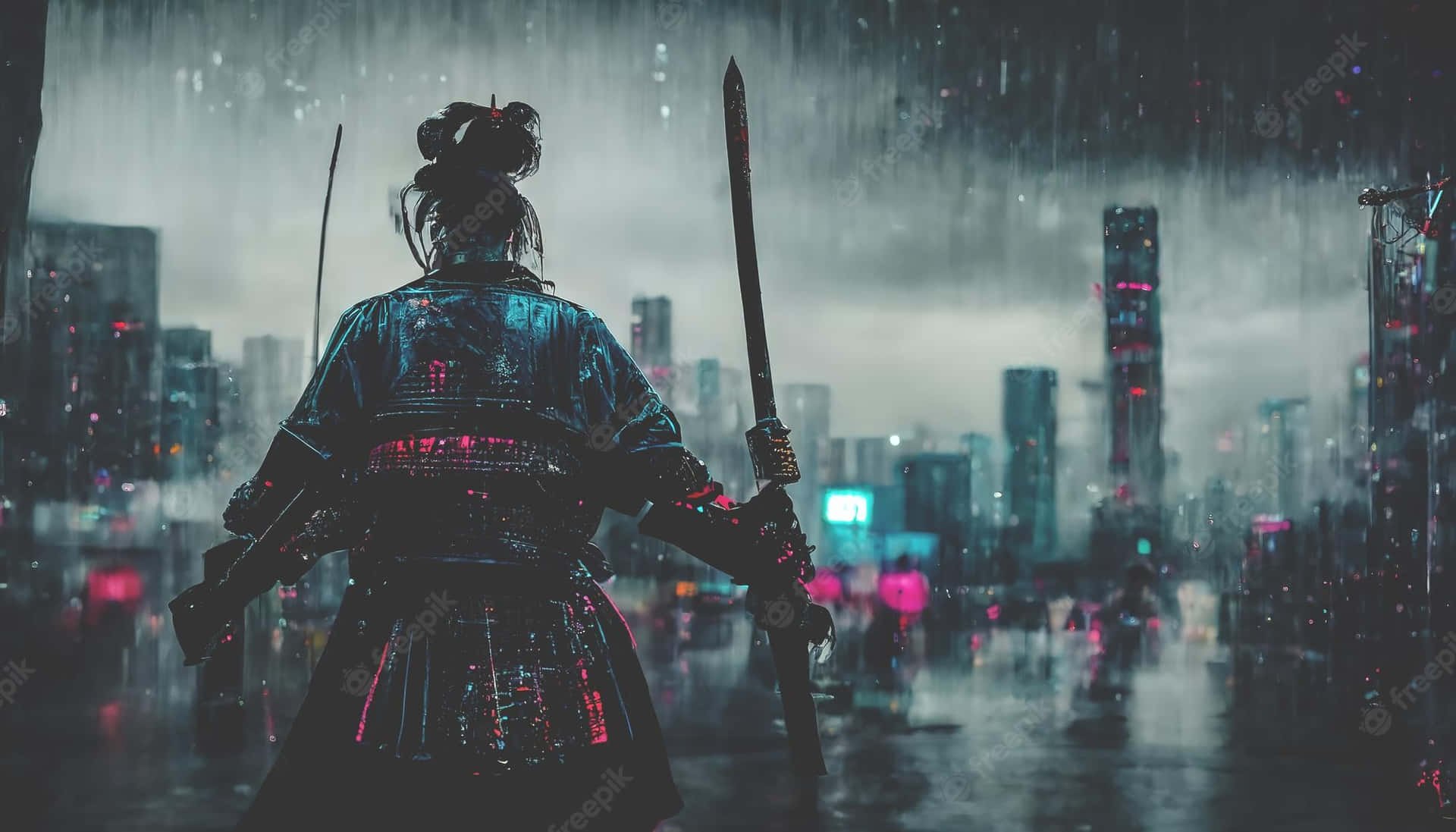 Download Samurai Neon HD Wallpaper