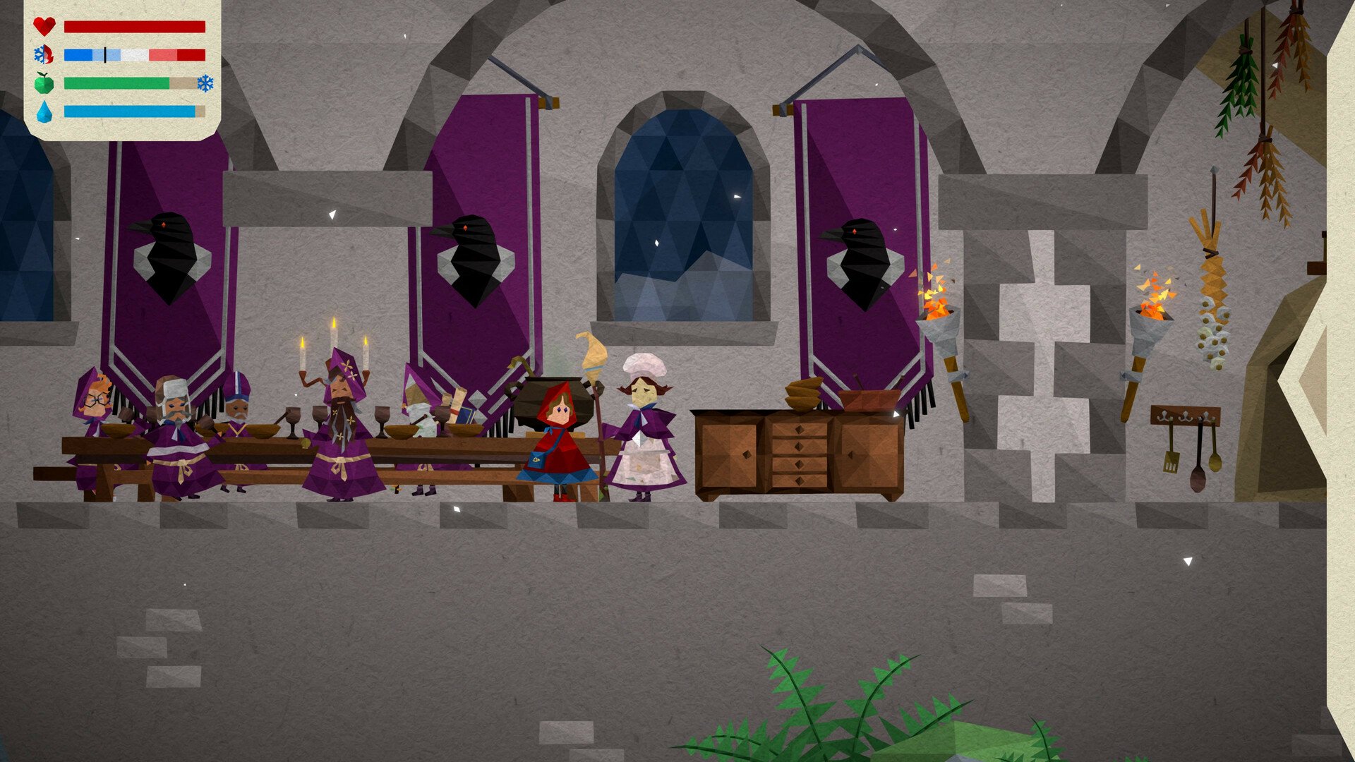 HD desktop wallpaper featuring a scene from 'Passing By - A Tailwind Journey' video game with characters in a medieval-style room.
