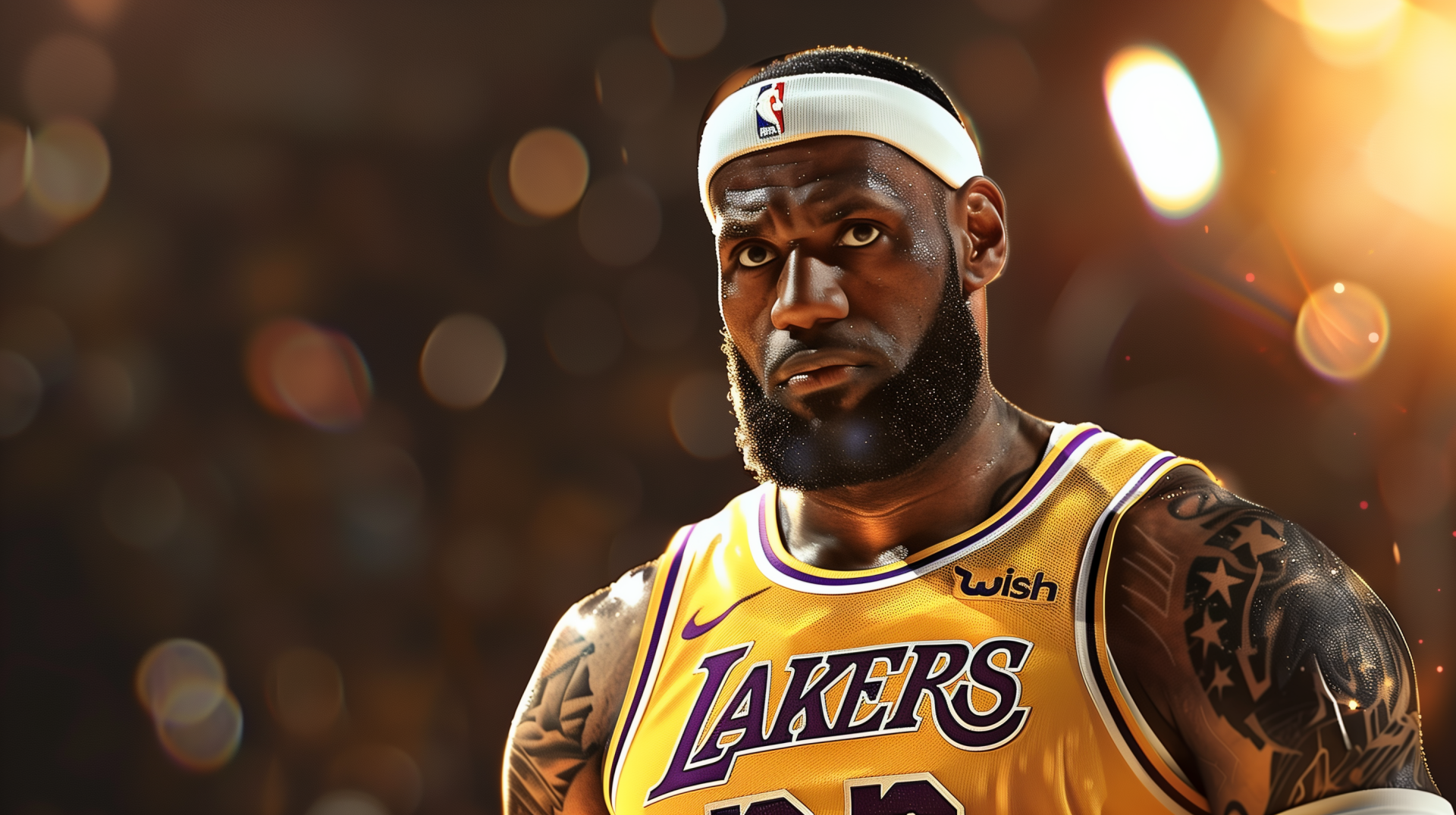 HD wallpaper of a Los Angeles Lakers basketball player in uniform, capturing the intensity of an NBA game.