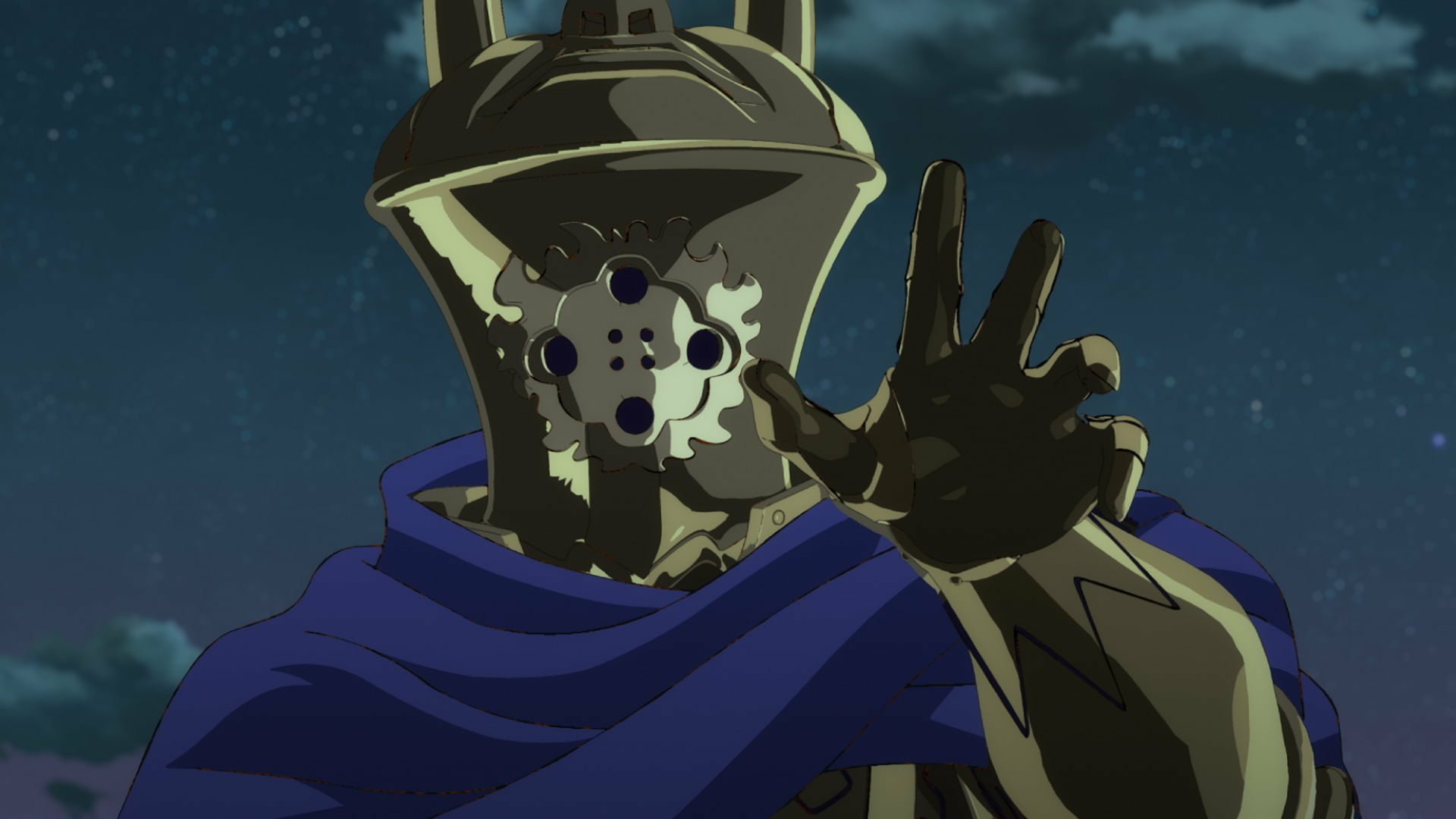 Anime character from The Seven Deadly Sins: Four Knights of the Apocalypse series featured in an HD desktop wallpaper with a night sky backdrop.