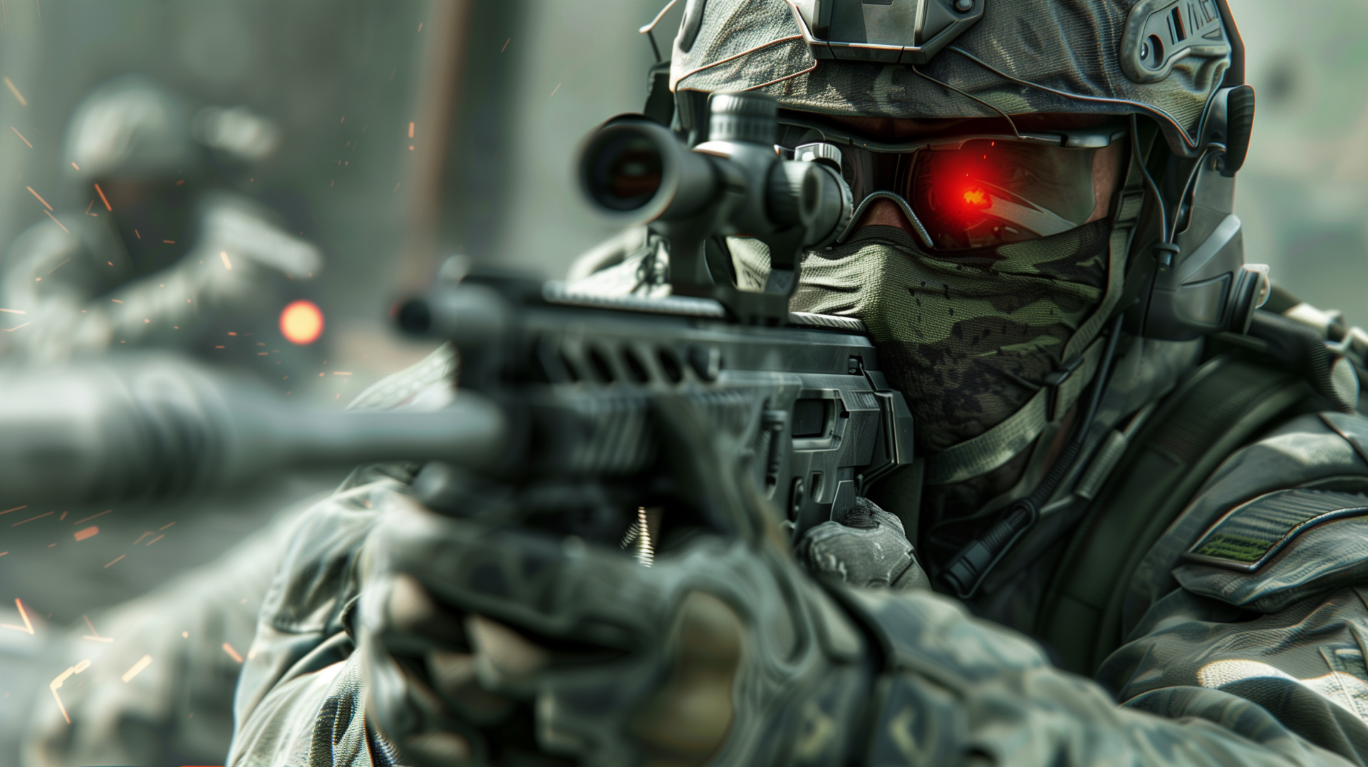 HD Wallpaper of Call of Duty: Warzone Soldier Aiming with Red Scope for Gaming Desktop Backgrounds