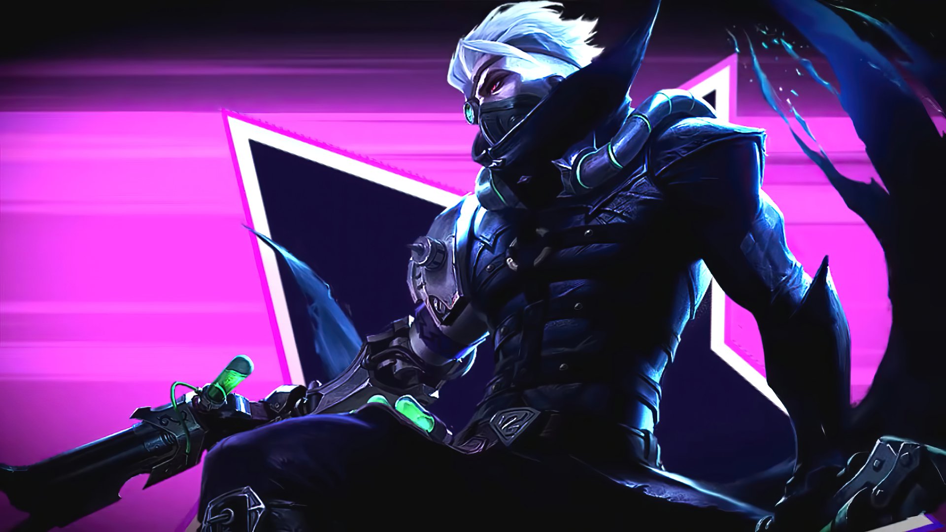 A stunning HD wallpaper featuring Granger from Mobile Legends: Bang Bang, showcasing his sleek design and dynamic pose against a vibrant pink background.