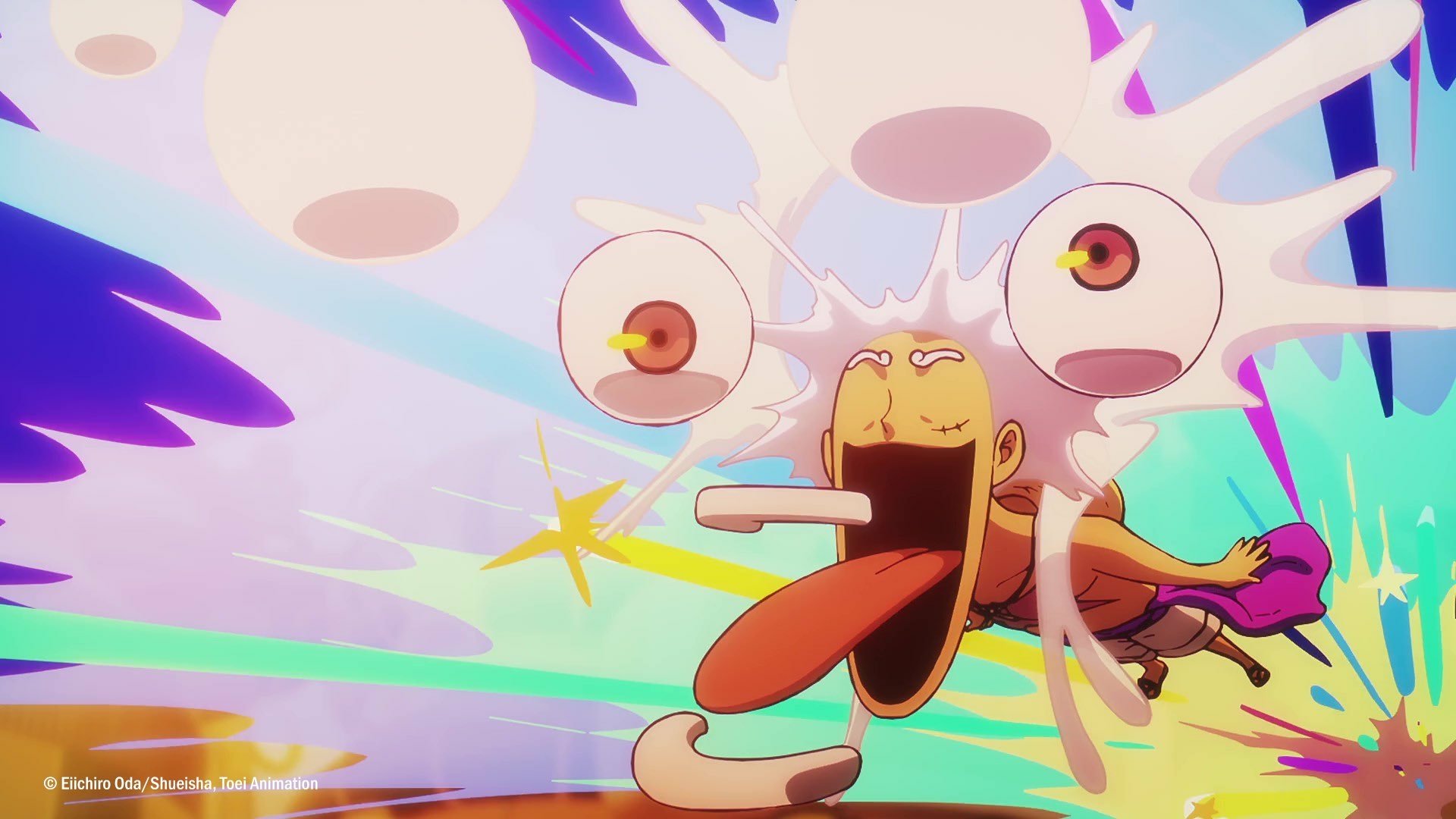 HD desktop wallpaper of Monkey D. Luffy from One Piece in Gear 5 with a vibrant, dynamic background.