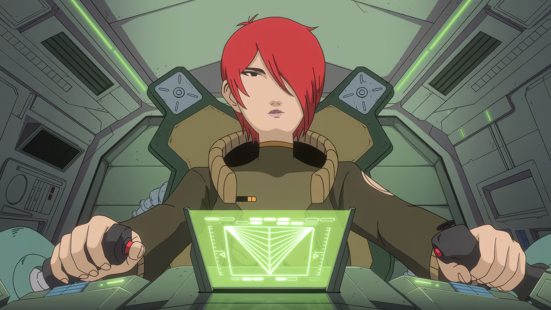 HD wallpaper of a character piloting a spacecraft from the video game Lunar Lander: Beyond.