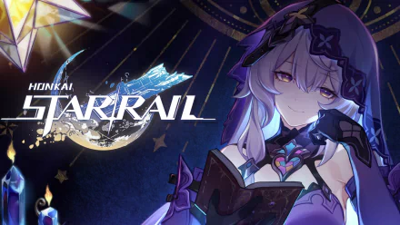 HD desktop wallpaper featuring Black Swan character from Honkai: Star Rail, with cosmic background and game logo.